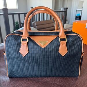 NWOT YSL Black and Tan Textured Woven Boston Bag